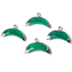 9x20mm Silver Leafed Green Onyx Cresent Moon Pendant 1 focal bead (ONLINE ORDER ONLY)
