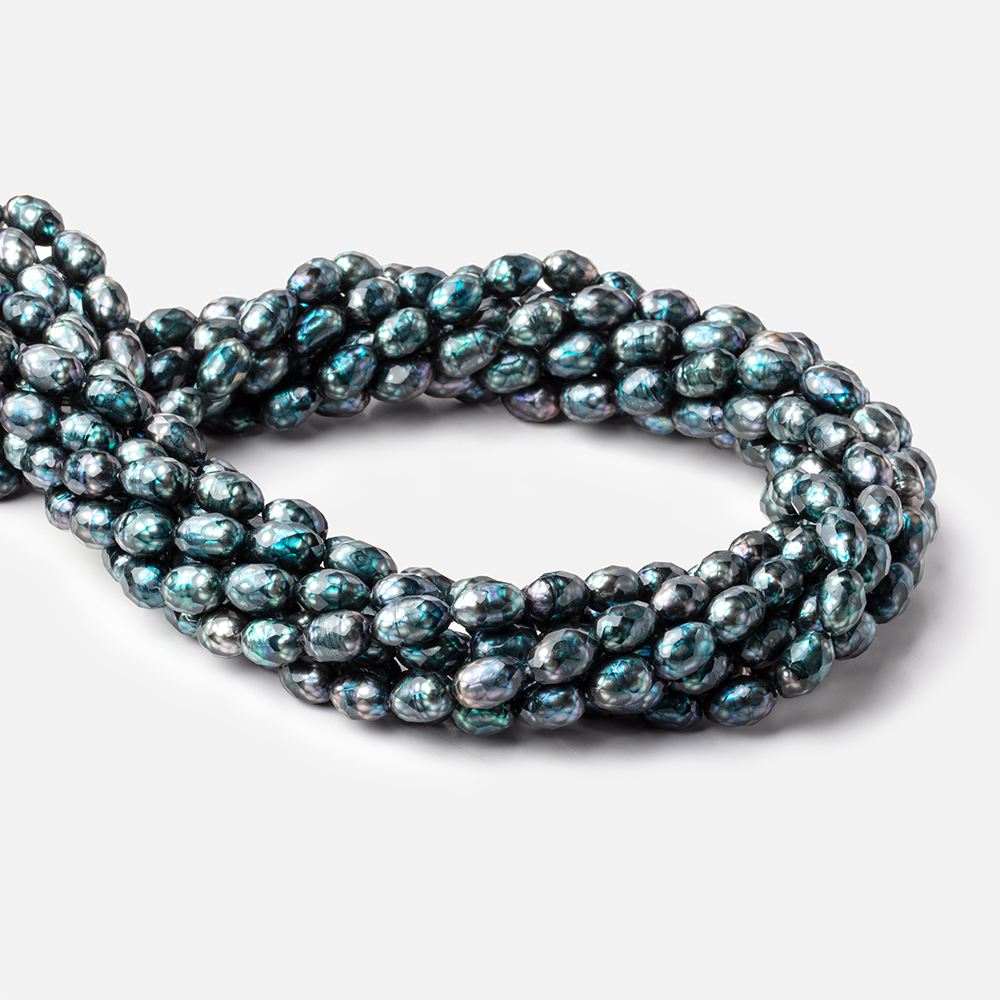 9x6-10x6.5mm Teal Blue Faceted Oval Freshwater Pearls 16 inch 44 pieces (ONLINE ORDER ONLY)