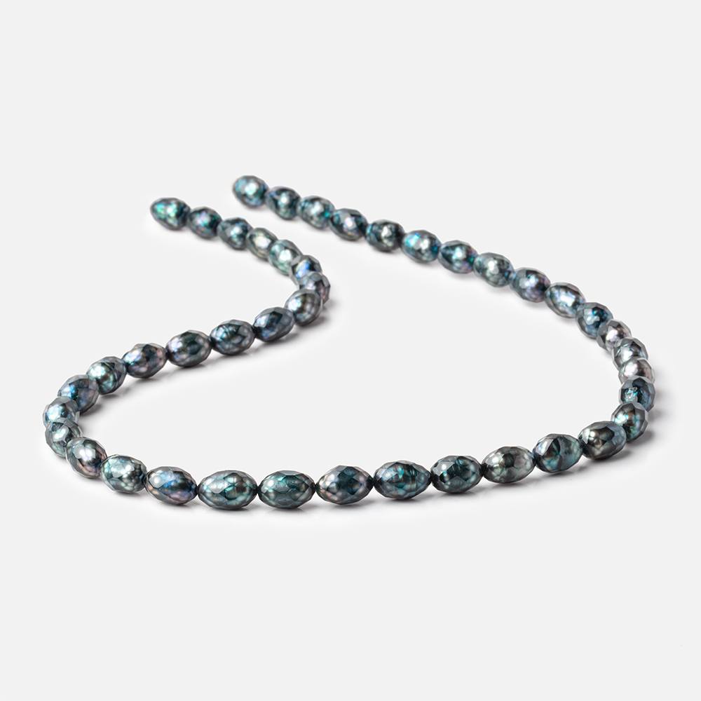 9x6-10x6.5mm Teal Blue Faceted Oval Freshwater Pearls 16 inch 44 pieces (ONLINE ORDER ONLY)