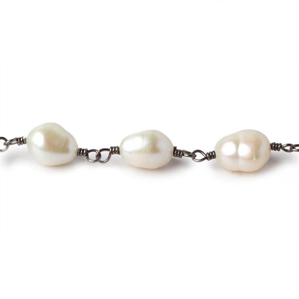 9x6-10x7mm Off White Baroque Pearl Black Gold plated Chain by the foot 18 pcs (ONLINE ORDER ONLY)