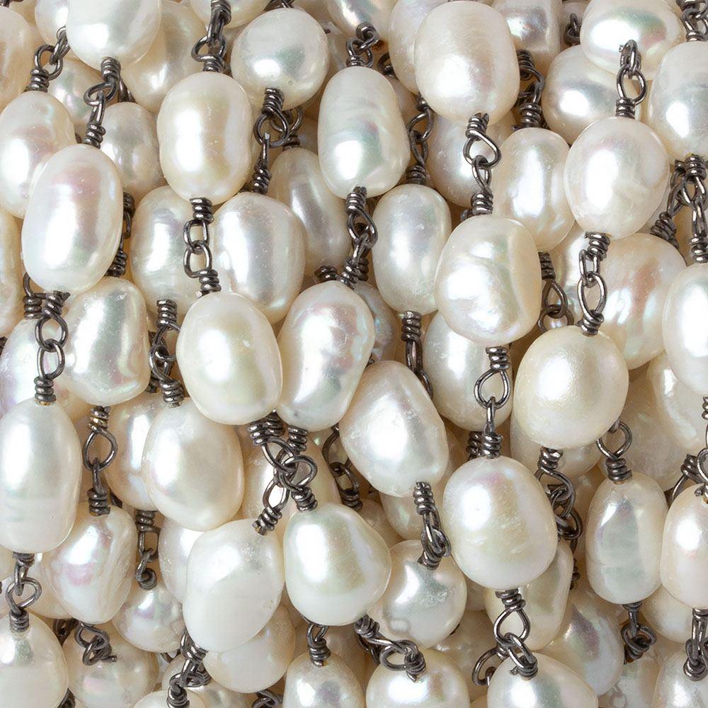 9x6-10x7mm Off White Baroque Pearl Black Gold plated Chain by the foot 18 pcs (ONLINE ORDER ONLY)