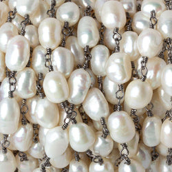 9x6-10x7mm Off White Baroque Pearl Black Gold plated Chain by the foot 18 pcs (ONLINE ORDER ONLY)