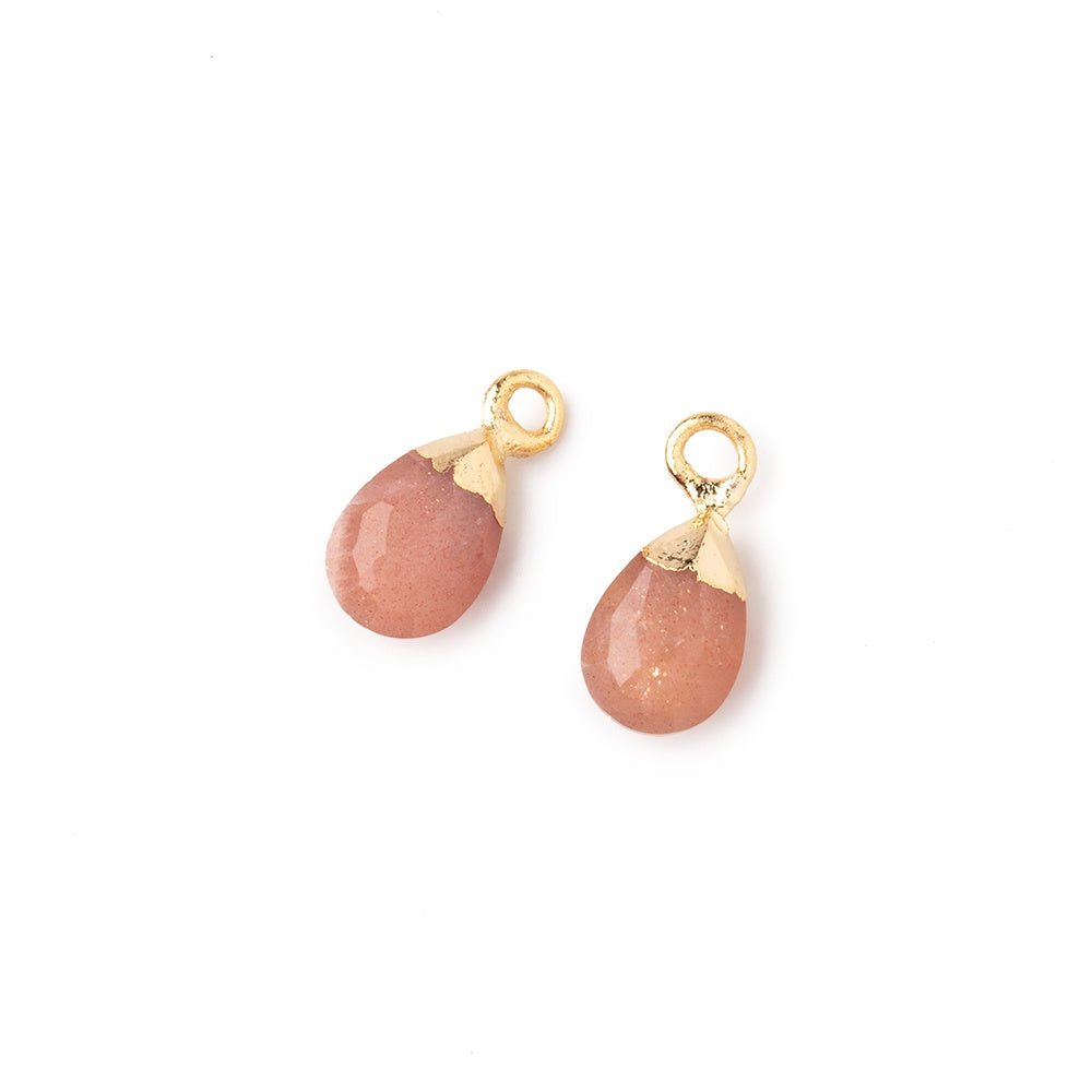 9x6mm Gold Leafed Angel Skin Moonstone Faceted Pear Set of 2 Pendants (ONLINE ORDER ONLY)