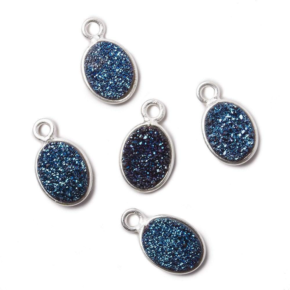 9x6mm Silver .925 Bezel Mystic Aegean Blue Drusy Oval Pendant Set of 4 Pieces (ONLINE ORDER ONLY)