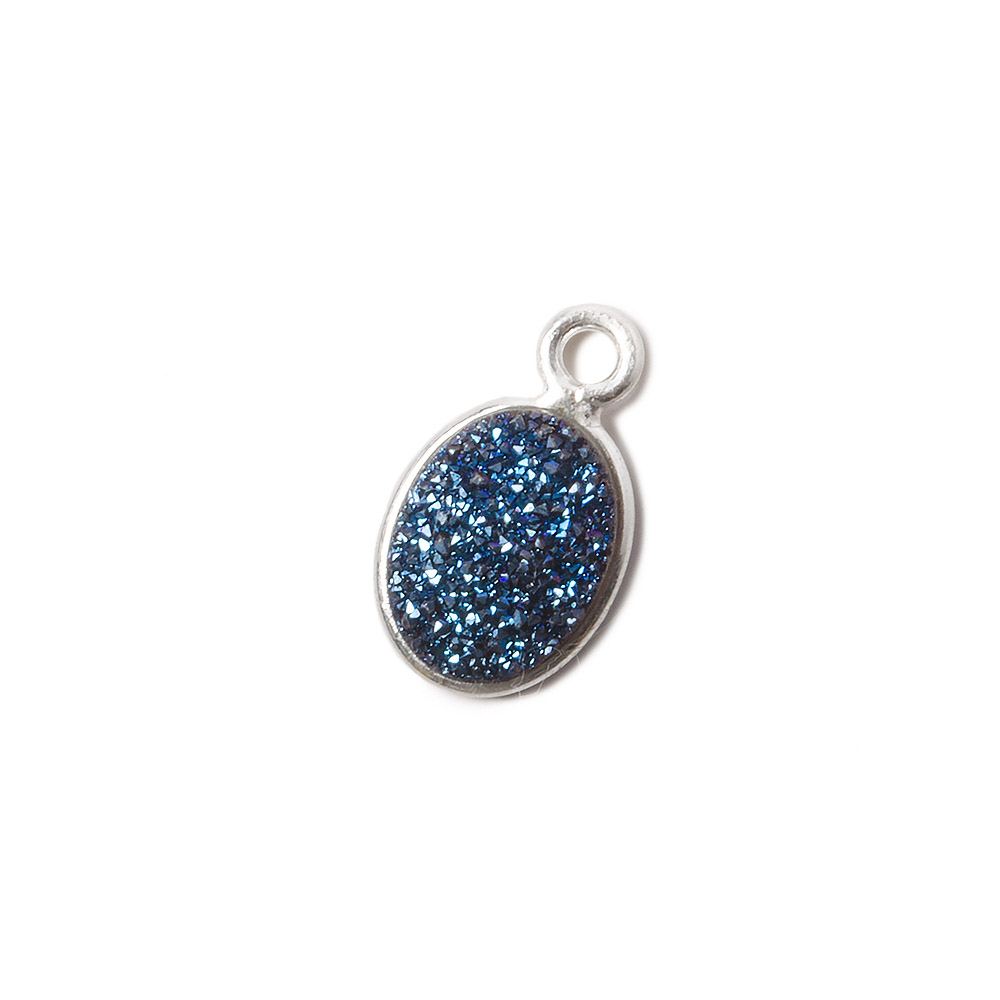 9x6mm Silver .925 Bezel Mystic Aegean Blue Drusy Oval Pendant Set of 4 Pieces (ONLINE ORDER ONLY)