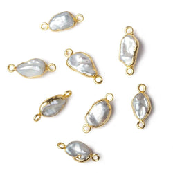 9x7-11x7mm Gold Leafed White Keshi Freshwater Pearl connector 1 piece