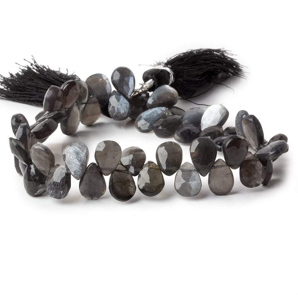 9x7-11x7mm Platinum Grey Moonstone faceted pears 8 inch 49 beads