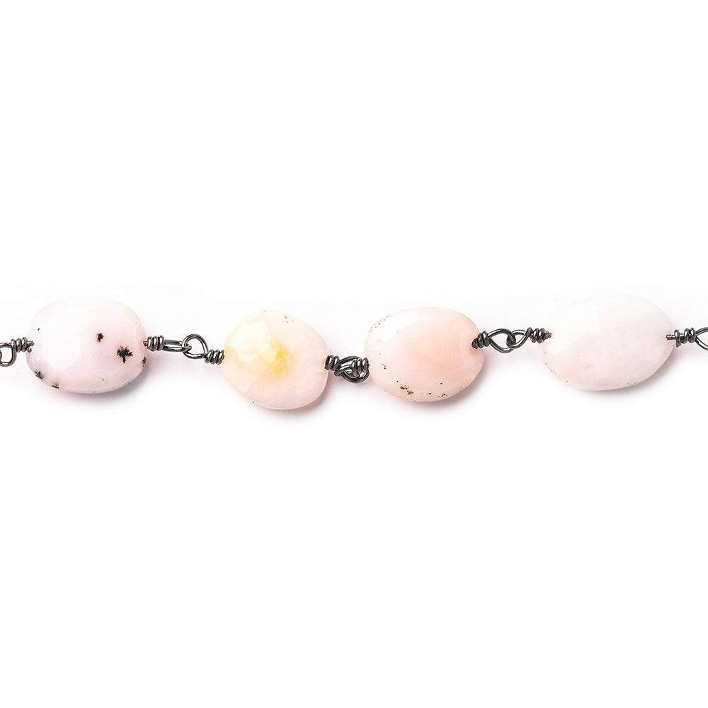 9x7-12x8mm Pink Peruvian Opal Faceted Oval Black Gold plated Chain by the foot (ONLINE ORDER ONLY)