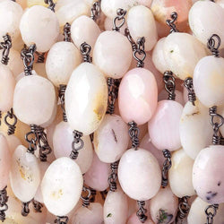 9x7-12x8mm Pink Peruvian Opal Faceted Oval Black Gold plated Chain by the foot (ONLINE ORDER ONLY)