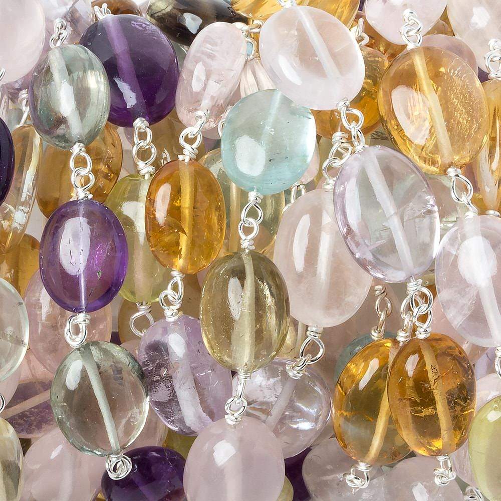 9x7-12x9mm Multi Gemstone plain nugget .925 Silver Chain by the foot 20 beads (ONLINE ORDER ONLY)