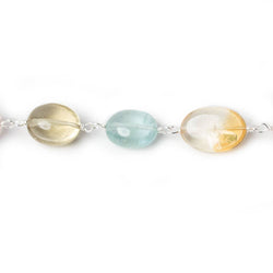 9x7-12x9mm Multi Gemstone plain nugget .925 Silver Chain by the foot 20 beads (ONLINE ORDER ONLY)