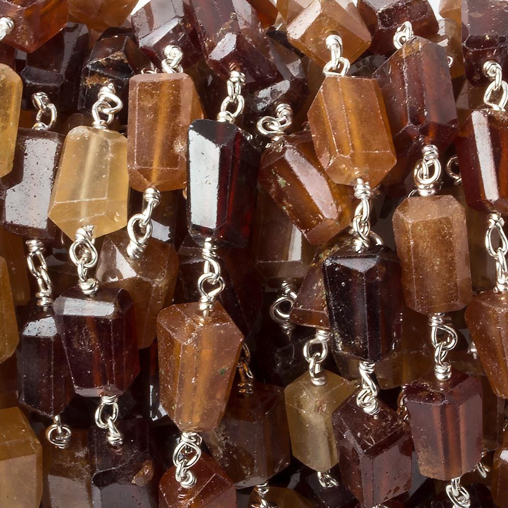 9x7mm Hessonite Garnet faceted nugget .925 Silver Chain by the foot 22 pieces (ONLINE ORDER ONLY)