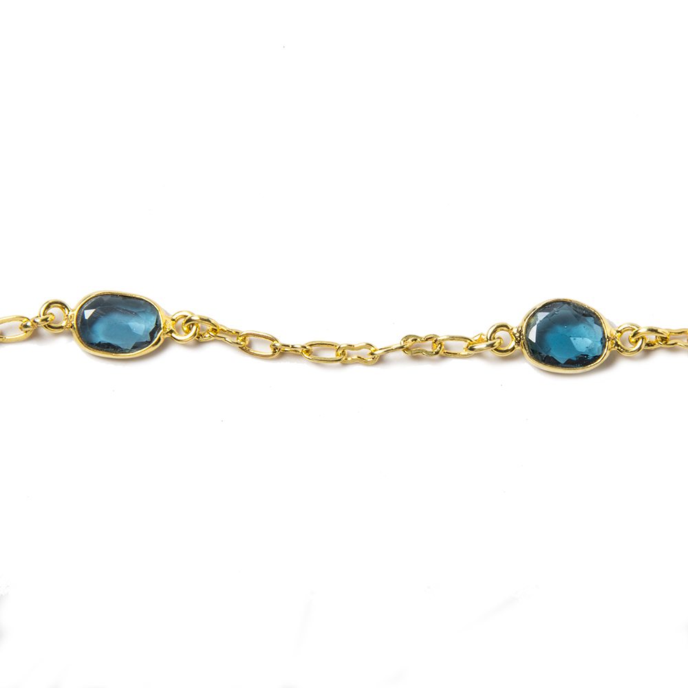 9x7mm London Blue Topaz Vermeil Bezel and Link Chain by the foot 8 pieces (ONLINE ORDER ONLY)