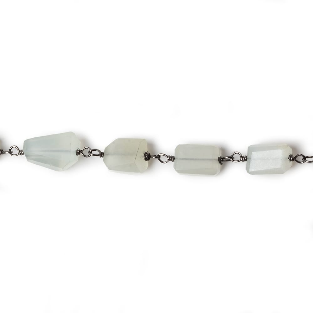 9x7mm Platinum Moonstone faceted nugget Black Gold plated .925 Silver Chain by the foot 22 pcs