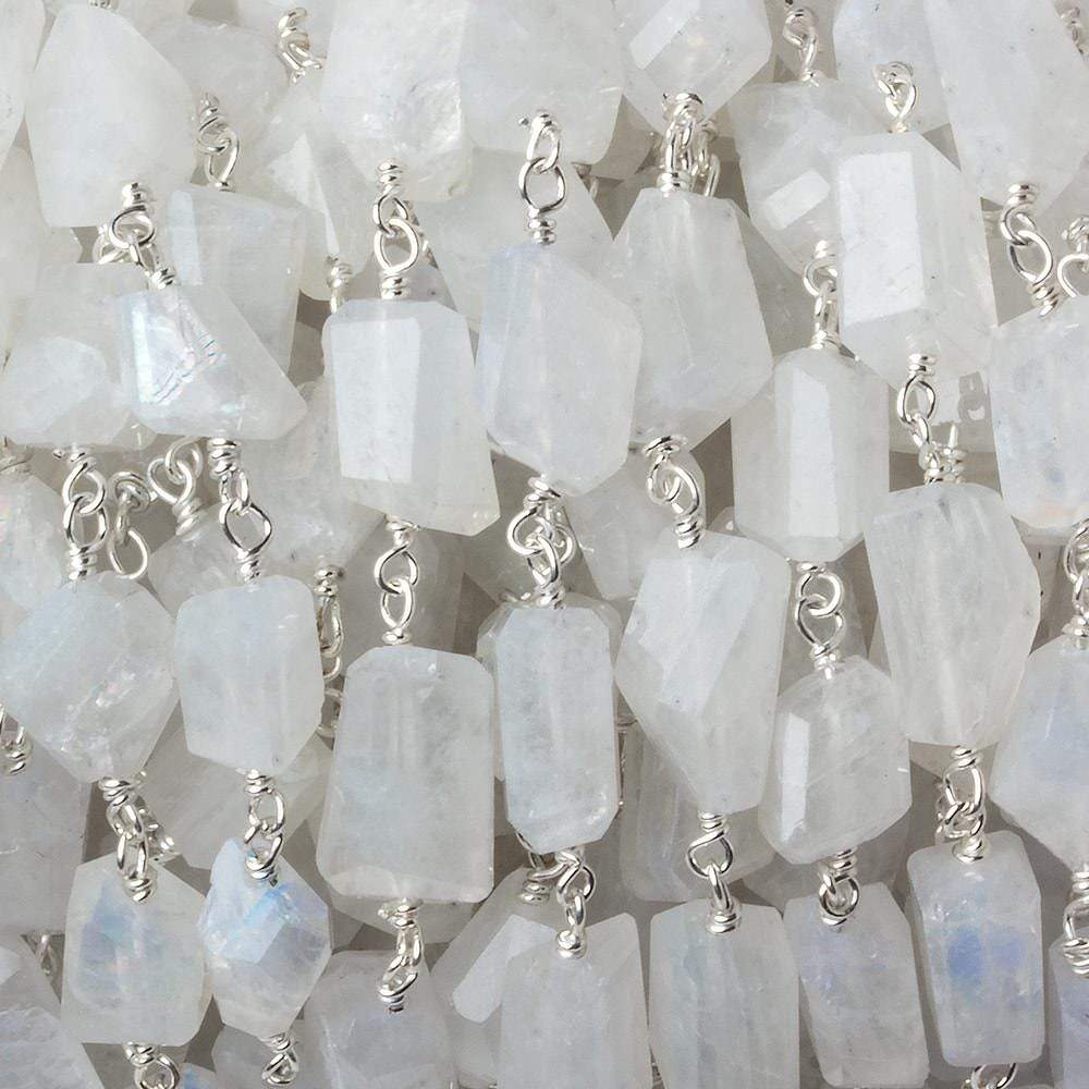 9x7mm Rainbow Moonstone faceted nugget .925 Silver Chain by the foot 22 pieces (ONLINE ORDER ONLY)
