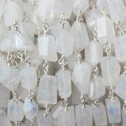 9x7mm Rainbow Moonstone faceted nugget .925 Silver Chain by the foot 22 pieces (ONLINE ORDER ONLY)