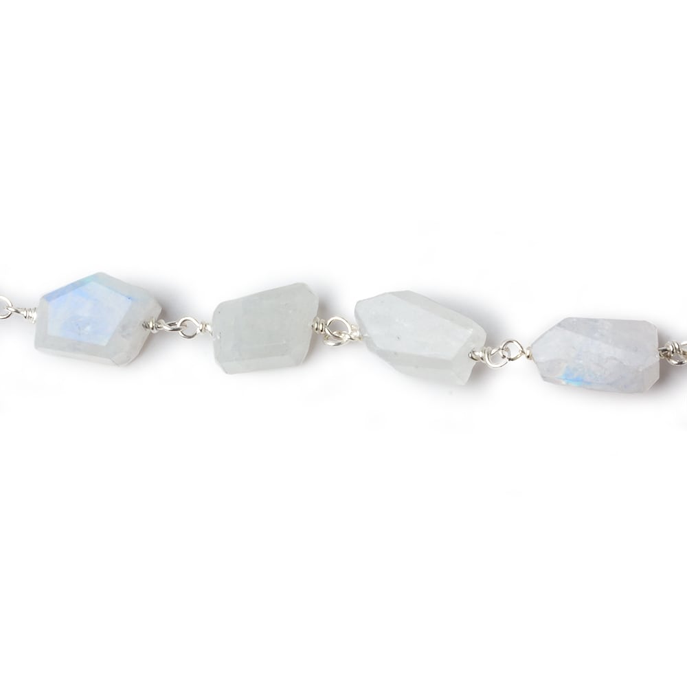 9x7mm Rainbow Moonstone faceted nugget .925 Silver Chain by the foot 22 pieces (ONLINE ORDER ONLY)