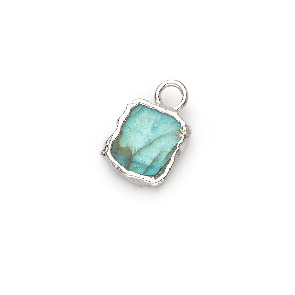 9x7mm Silver Leafed Labradorite plain rectangle Pendant 1 focal bead (ONLINE ORDER ONLY)