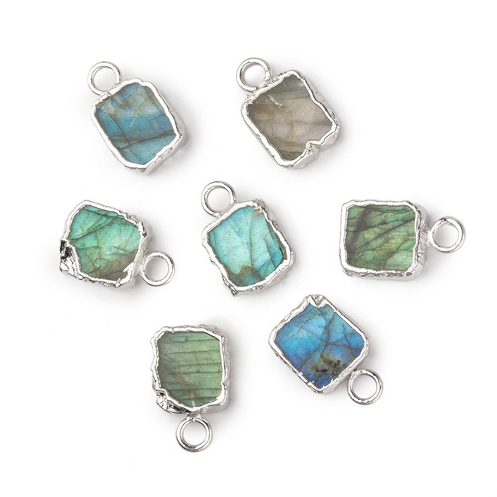 9x7mm Silver Leafed Labradorite plain rectangle Pendant 1 focal bead (ONLINE ORDER ONLY)