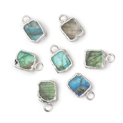 9x7mm Silver Leafed Labradorite plain rectangle Pendant 1 focal bead (ONLINE ORDER ONLY)