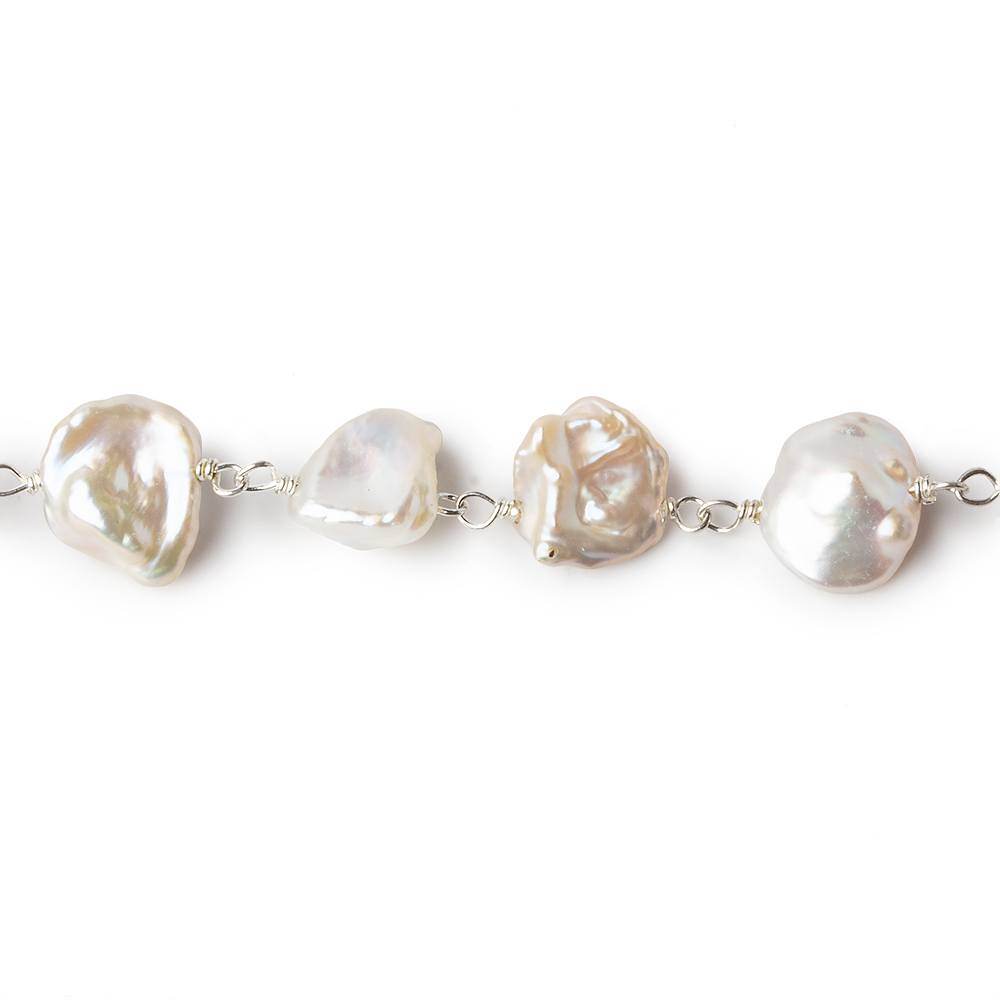 9x8mm Off White Keshi Side Drilled Pearl .925 Silver Chain by the foot 24 pearls (ONLINE ORDER ONLY)