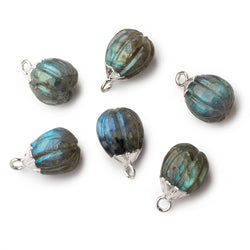 9x8mm Silver Leafed Labradorite Carved Melon focal bead Pendant sold as 1 piece (ONLINE ORDER ONLY)