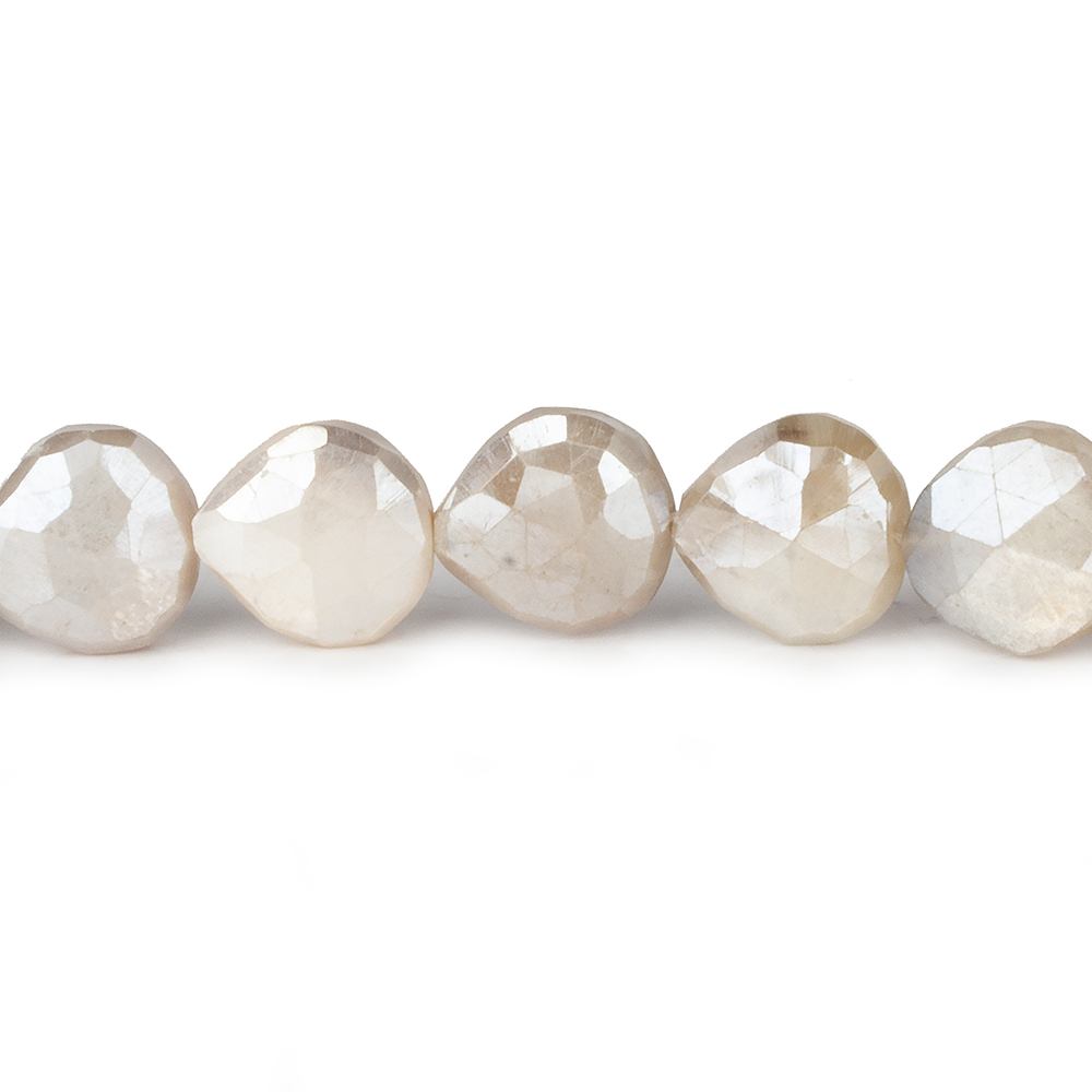 9x9-11x11mm Mystic Off White Moonstone straight drill faceted hearts 14 inch 35 beads (ONLINE ORDER ONLY)