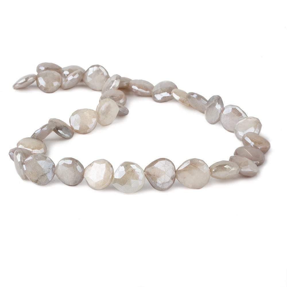 9x9-11x11mm Mystic Off White Moonstone straight drill faceted hearts 14 inch 35 beads (ONLINE ORDER ONLY)