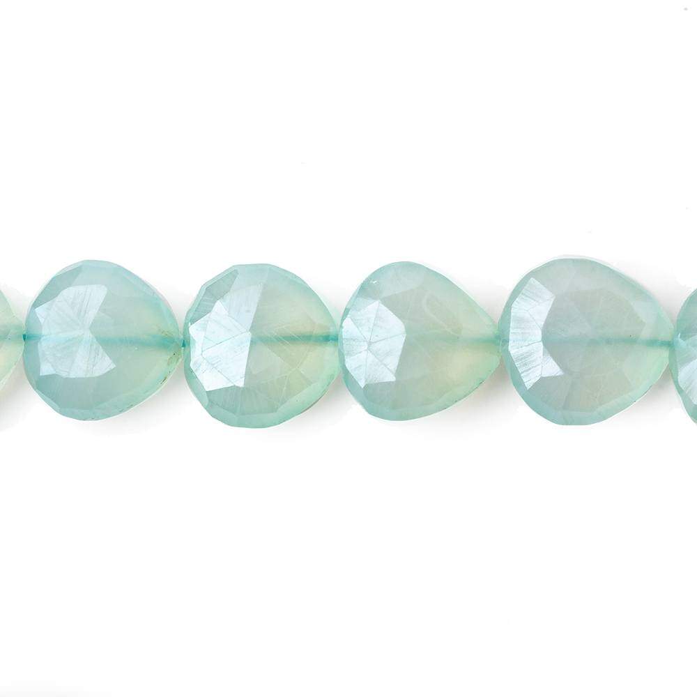 9x9-11x11mm Mystic Sea Green Chalcedony straight drilled faceted heart 8 inch 18 Beads (ONLINE ORDER ONLY)
