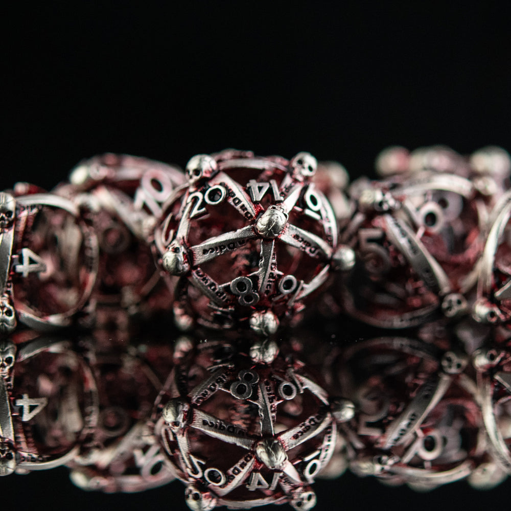 Draco Immortui Hollow Metal Dice Set - Red and Silver (ONLINE ORDER ONLY)