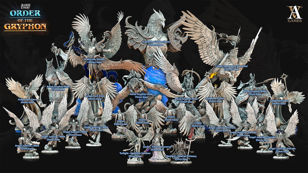 3D Printed Archvillain Games Astral Court Order of the Gryphon - Justiciar Angels Female 28mm 32mm D&D (Online Only)