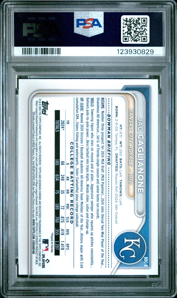 Graded 2024 Topps Bowman Draft Jac Caglianone #BDC8 Chrome Rookie RC Baseball Card PSA 9 Mint (ONLINE ORDER ONLY)
