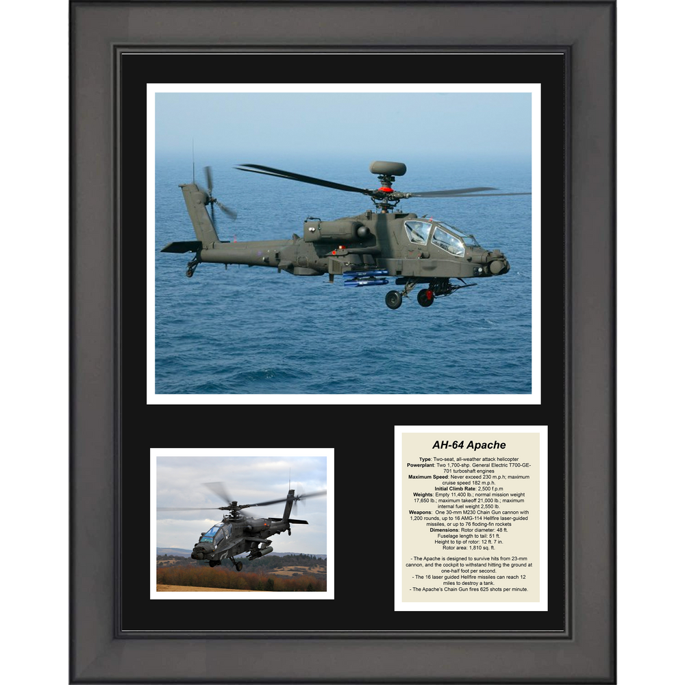 Framed AH-64 Apache Helicopter 11"x14"Military Three Photo Collage (ONLINE ORDER ONLY)