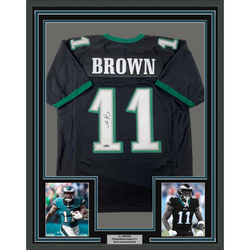 Framed Facsimile Autographed AJ A.J. Brown 35x39 Philadelphia Black Reprint Laser Auto Football Jersey (ONLINE ORDER ONLY)