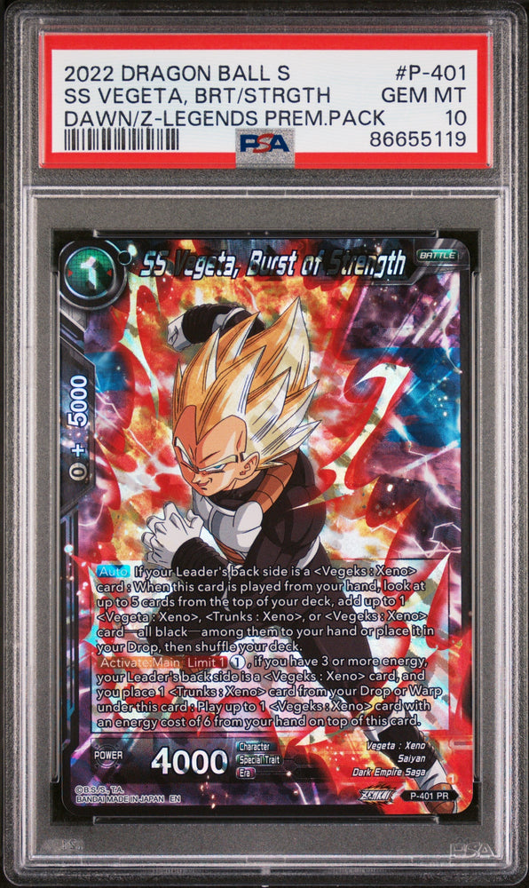 2022 DRAGON BALL SUPER DAWN OF THE Z-LEGENDS SS VEGETA, BRS/STRGTH #P-401 PSA 10 (Online Order Only)