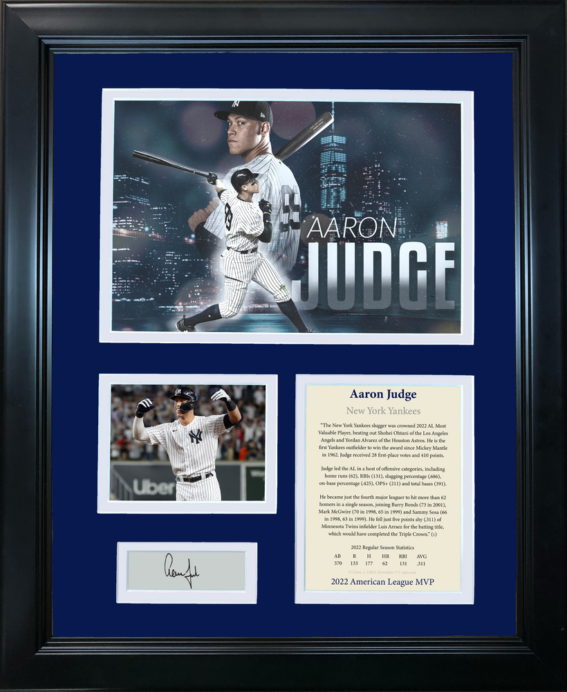 Framed Aaron Judge AL MVP 2022 Facsimile Laser Engraved Signature Auto New York Yankees Baseball 11"x14"Photo Sig Collage (ONLINE ORDER ONLY)