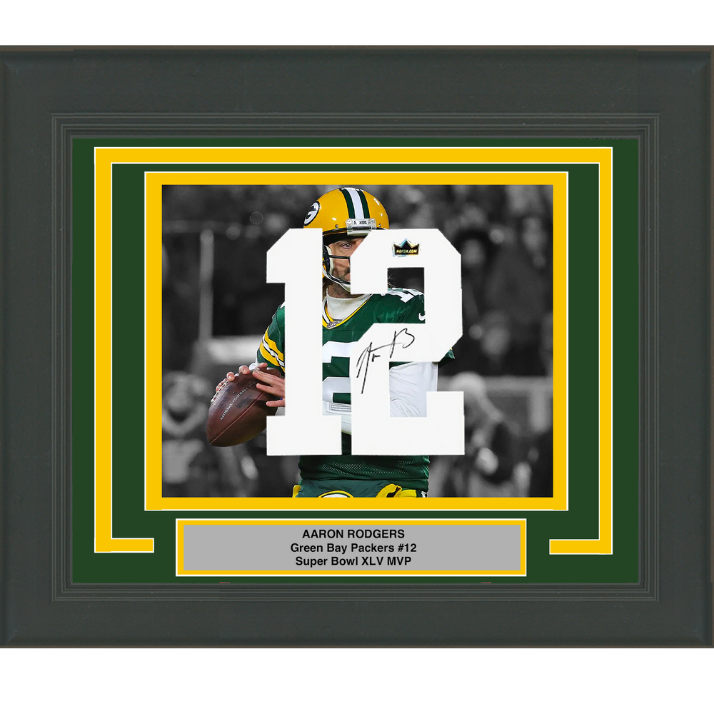 Framed Aaron Rodgers Facsimile Autographed Jersey Number 23x21 Green Bay Packers Reprint Laser Auto Football Photo (ONLINE ORDER ONLY)