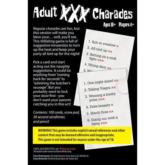 Adult XXX Charades Card Game Outset (ONLINE ORDER ONLY)