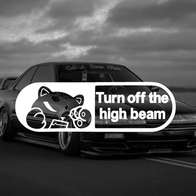 Turn Off The High Beam Cartoon Bear  Sticker For Car, Night Safety Driving  Warning Sign Self Adhesive Decal Decor (Online Order Only)