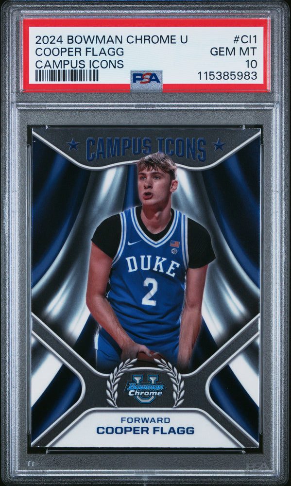 Graded 2024 Topps Bowman Chrome U Cooper Flagg #CI1 Campus Icons Rookie RC Basketball Card PSA 10 Gem Mint (ONLINE ORDER ONLY)