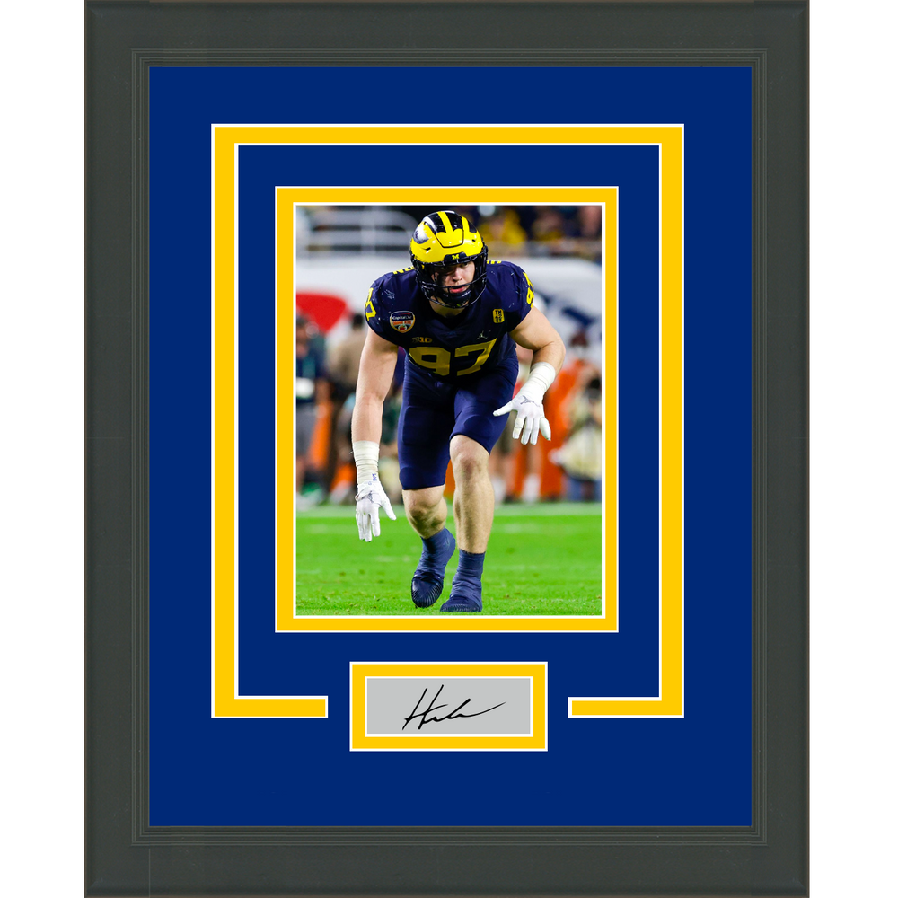 Framed Aidan Hutchinson Facsimile Laser Engraved Signature Auto Michigan Wolverines 11x14 College Football Photo (ONLINE ORDER ONLY)