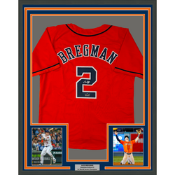 Framed Facsimile Autographed Alex Bregman 35x39 Houston Orange Reprint Laser Auto Baseball Jersey (ONLINE ORDER ONLY)