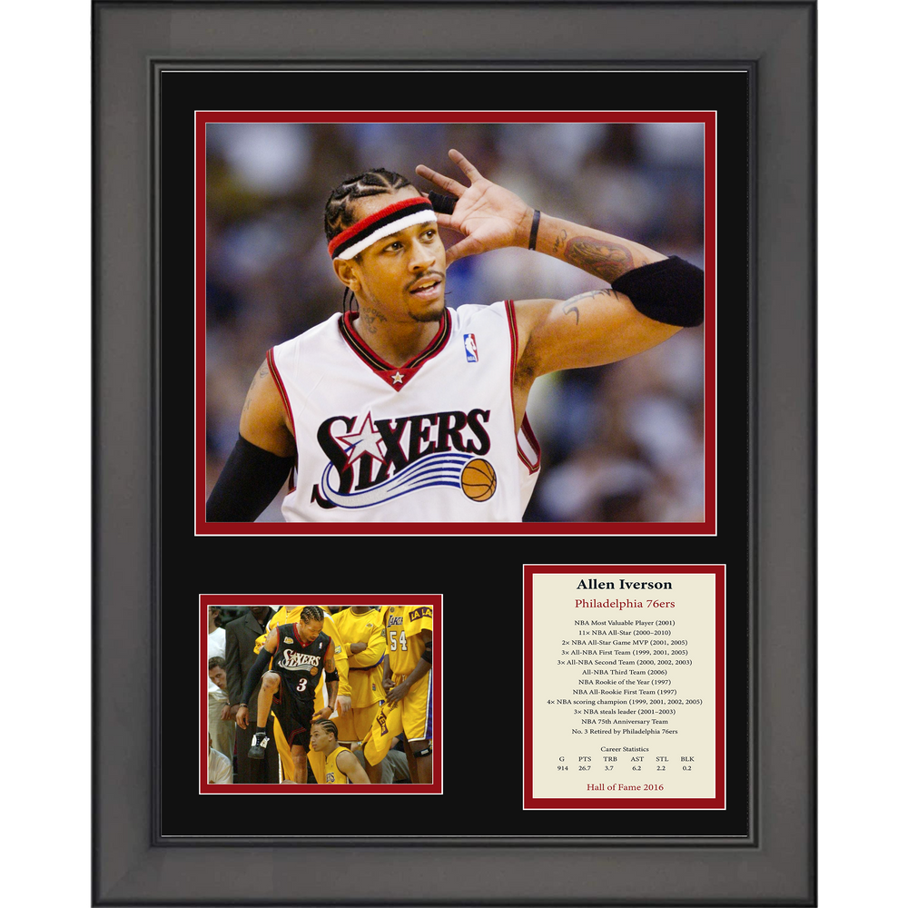 Framed Allen Iverson Hall of Fame Philadelphia 76ers Basketball 11"x14" Three Photo Collage (ONLINE ORDER ONLY)