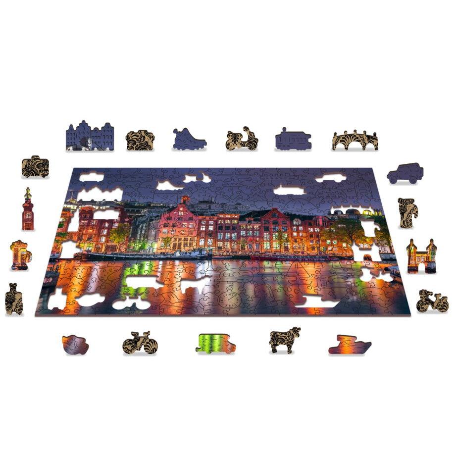 Amsterdam by Night 300 Piece Wood Jigsaw Puzzle Wooden City