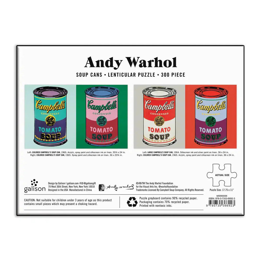 Andy Warhol Soup Cans 300 Piece Lenticular Jigsaw Puzzle Galison (ONLINE ORDER ONLY)