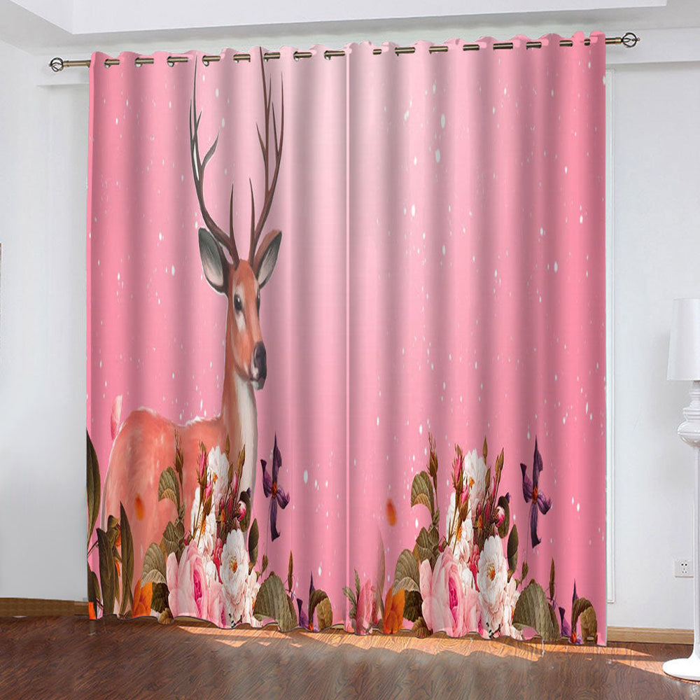 Animal Deer Curtains Pattern Blackout Window Drapes (Online Order Only)