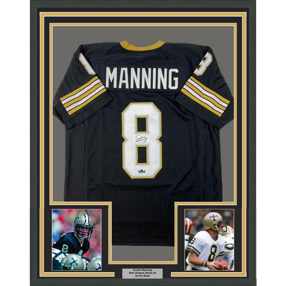 Framed Facsimile Autographed Archie Manning 35x39 New Orleans Black Reprint Laser Auto Football Jersey (ONLINE ORDER ONLY)