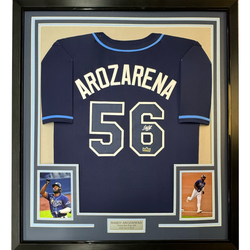 Framed Facsimile Autographed Randy Arozarena 35x39 Tampa Bay Navy Blue Reprint Laser Auto Baseball Jersey (ONLINE ORDER ONLY)