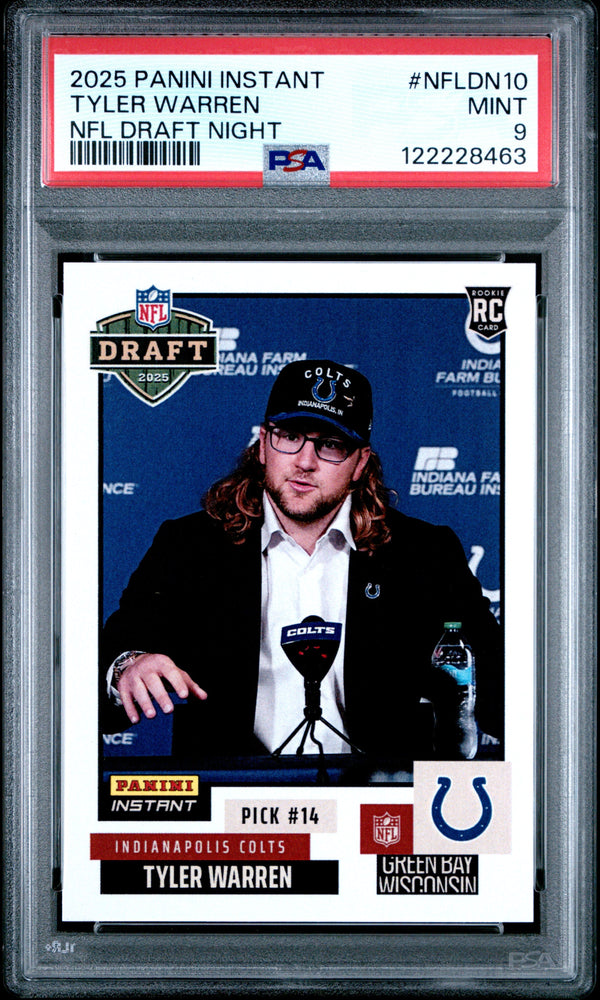 Graded 2025 Panini Instant Tyler Warren #NFLDN10 NFL Draft Night Rookie RC Football Card PSA 9 Mint (ONLINE ORDER ONLY)