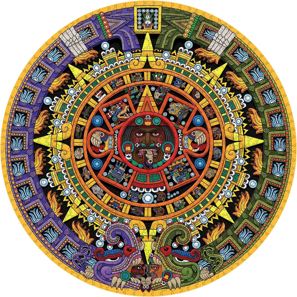 Aztec Sun Stone 1000 Piece Circular Jigsaw Puzzle Pomegranate